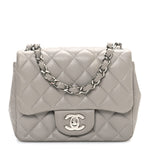 Lambskin Quilted Mini Square Flap Grey