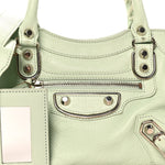Chevre Silver Metallic Edge Hardware Mini City Vert Anis