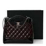 Patent Calfskin Quilted Mini 31 Shopping Bag Burgundy Black