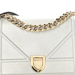 Metallic Grained Calfskin Diorama Wallet on Chain Pouch Silver