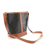 Triomphe Canvas Calfskin Small Bucket Bag Tan