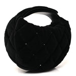 Velvet Diamanté Quilted Pocket Pouch Hobo Black