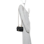 Lambskin Resin Quilted Top Handle Flap Black