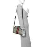 GG Supreme Monogram Textured Dollar Calfskin Web Small Ophidia Dome Shoulder Bag Beige Ebony New Acero
