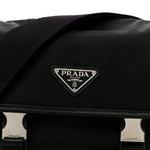 Re-Nylon Saffiano Pocket Double Snap Buckle Shoulder Bag Black