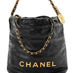 Shiny Calfskin Quilted Mini Chanel 22 Black