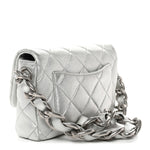 Metallic Lambskin Lacquered Quilted Small Flap Silver