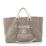Mixed Fibers Calfskin Medium Deauville Tote Beige White