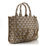 Jacquard Saffiano Triangolo Symbole Embroidered Small Tote Corda Talco