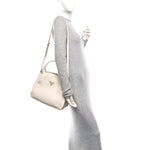 Vitello Daino Soft Medium Zippered Top Handle Bag White