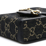Jacquard Black Denim GG Monogram Textured Dollar Calfskin Mini Horsebit 1955 Crossbody Bag Black Ivory