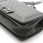 Lambskin Chevron Quilted Medium Boy Flap Grey