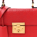 Guccissima Signature Small Padlock Top Handle Bag Hibiscus Red
