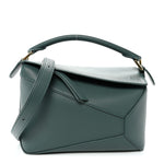 Calfskin Small Puzzle Edge Bag Bottle Green