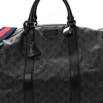 Soft GG Supreme Monogram Appia Calfskin Web Large Carry On Duffle Bag Black Grey