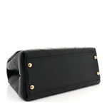 Grained Calfskin Snakeskin Small Chevron Chic Top Handle Flap Black