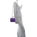 Lambskin Quilted Mini Top Handle Rectangular Flap Dark Purple