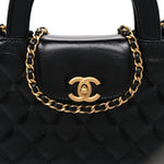 Shiny Aged Calfskin Quilted Nano Kelly Shopper Black