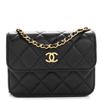 Lambskin Quilted Pearl Crush Flap With Chain Black