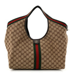 GG Monogram Web Large Giglio Tote Beige Brown