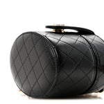 Lambskin Quilted Mini Round Vanity Case With Chain Black
