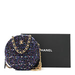 Tweed Quilted Round Clutch With Chain Multicolor