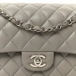 Lambskin Quilted Small Double Flap Grey