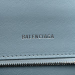 Shiny Calfskin Crocodile Embossed Small Hourglass Top Handle Bag Blue Grey