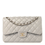 Caviar Quilted Jumbo Double Flap Grey