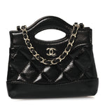Shiny Lambskin Quilted Micro 31 Clutch With Chain Black