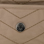 Crinkled Calfskin Matelasse Monogram Medium Niki Chain Satchel Gold Sand