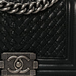Lambskin Braided Woven Small Boy Flap Black
