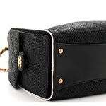 Braided Raffia Calfskin Small Chanel 25 Handbag Black White