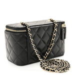 Caviar Quilted Small Vanity Case With Chain Black