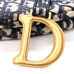 Oblique Embroidered Saddle Bag Blue