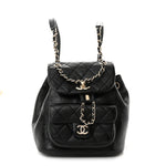 Glazed Aged Calfskin Quilted Small Duma Drawstring Backpack Black