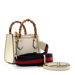Textured Calfskin Web Mini Diana Tote Bag Mystic White