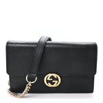 Dollar Calfskin Interlocking G Chain Wallet Black