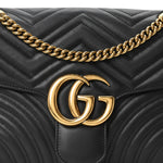 Calfskin Matelasse Medium GG Marmont Shoulder Bag Black