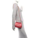 Metallic Calfskin Quilted Top Handle Flap Dark Pink