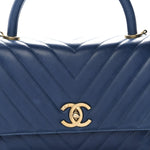 Aged Calfskin Chevron Quilted Small Coco Handle Flap Blue