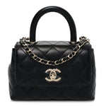 Caviar Quilted Coco Handle Clutch With Chain Black