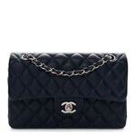 Caviar Quilted Small Double Flap Blue