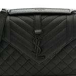 Grain De Poudre Textured Mixed Matelasse Triquilt Medium Monogram Monochrome Satchel Black