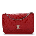 Patent Quilted Brilliant Wallet On Chain WOC Red
