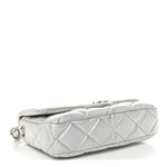 Metallic Lambskin Lacquered Quilted Small Flap Silver