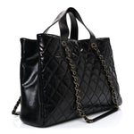 Snakeskin Glazed Calfskin Quilted Urban Mix Tote Black