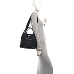 Grained Calfskin Large Bale Bag Navy Blue