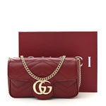Calfskin Matelasse Super Mini GG Marmont Shoulder Bag Rosso Ancora