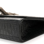 Calfskin Crocodile Embossed Medium Classic Monogram Kate Tassel Satchel Black